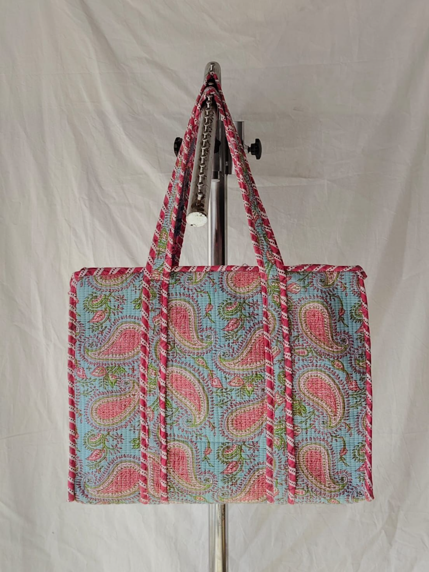 Blossom Paisley Blue Handmade Quilted Tote Bag