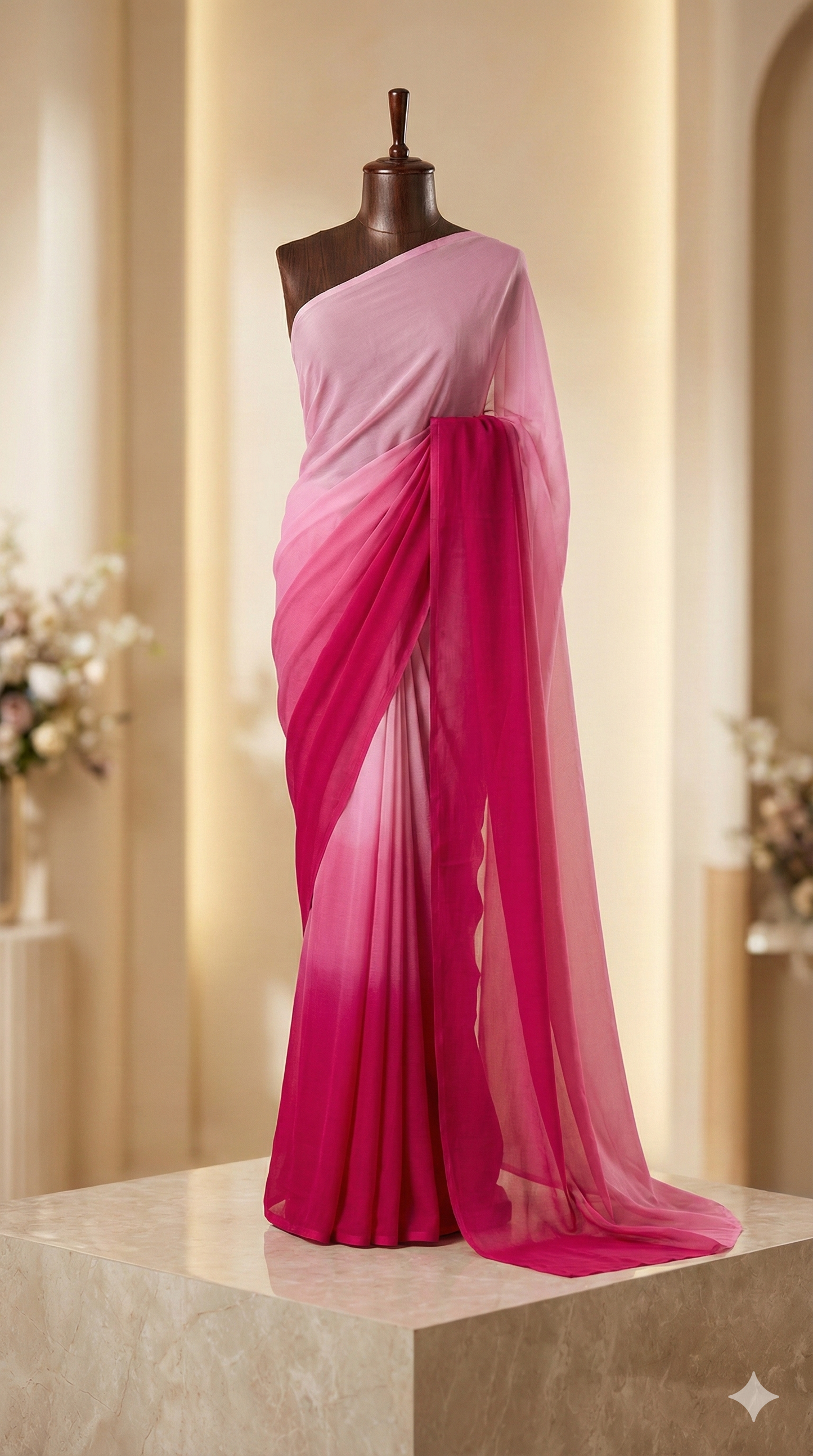 Pink Ombre Chiffon Saree - Comes with Blouse