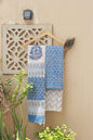 Sky Blue Floral and Indigo Geometric Hand Block Printed Cotton Suit with Dupatta