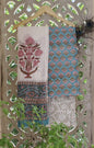 Dusty Pink Floral and Teal Hand Block Printed Cotton Suit with Dupatta