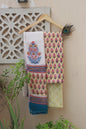 Floral Bouquet and Peach Hand Block Printed Cotton Suit with Dupatta