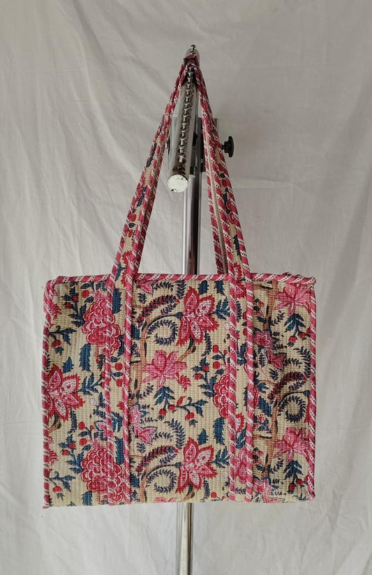 Vintage Rose Vine Handmade Quilted Tote Bag