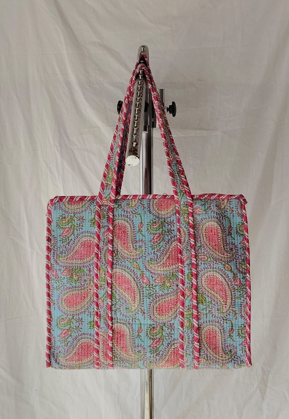 Blossom Paisley Blue Handmade Quilted Tote Bag