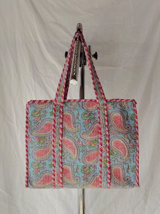 Blossom Paisley Blue Handmade Quilted Tote Bag